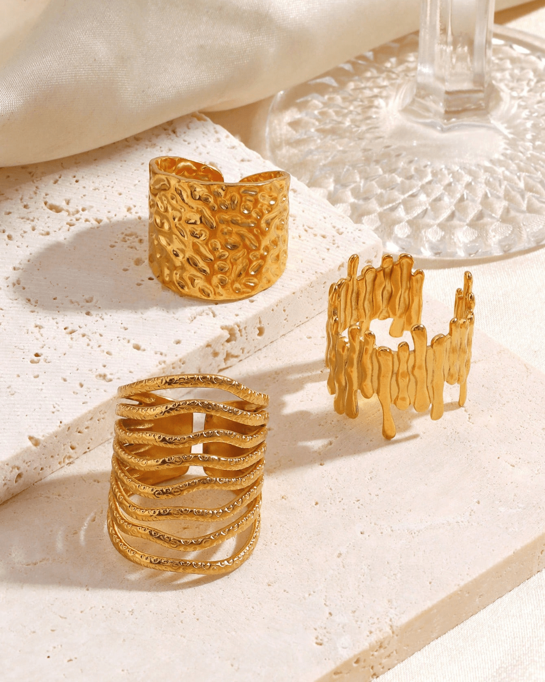 SHINEON - Trio de Bagues Ajustables "Organic Gold" - Véluxe - Daily Look