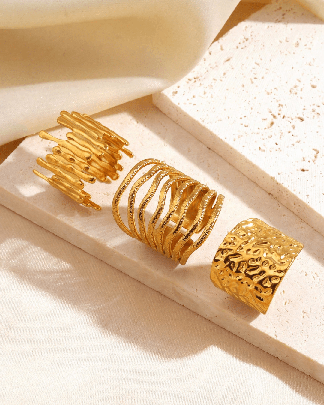 SHINEON - Trio de Bagues Ajustables "Organic Gold" - Véluxe - Daily Look