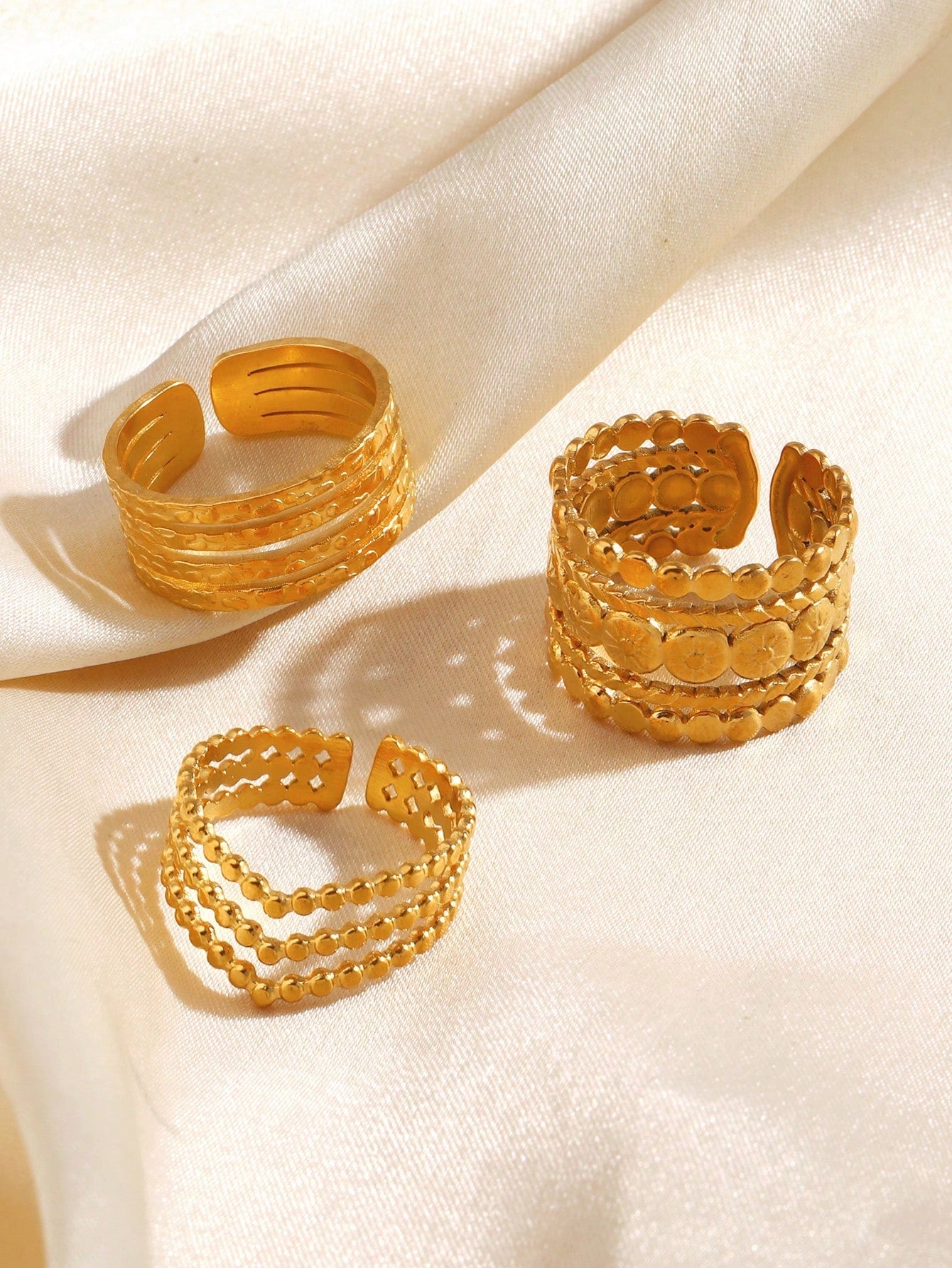 SHINEON - Trio de Bagues Bohème – Doré Texturé - Véluxe - Daily Look