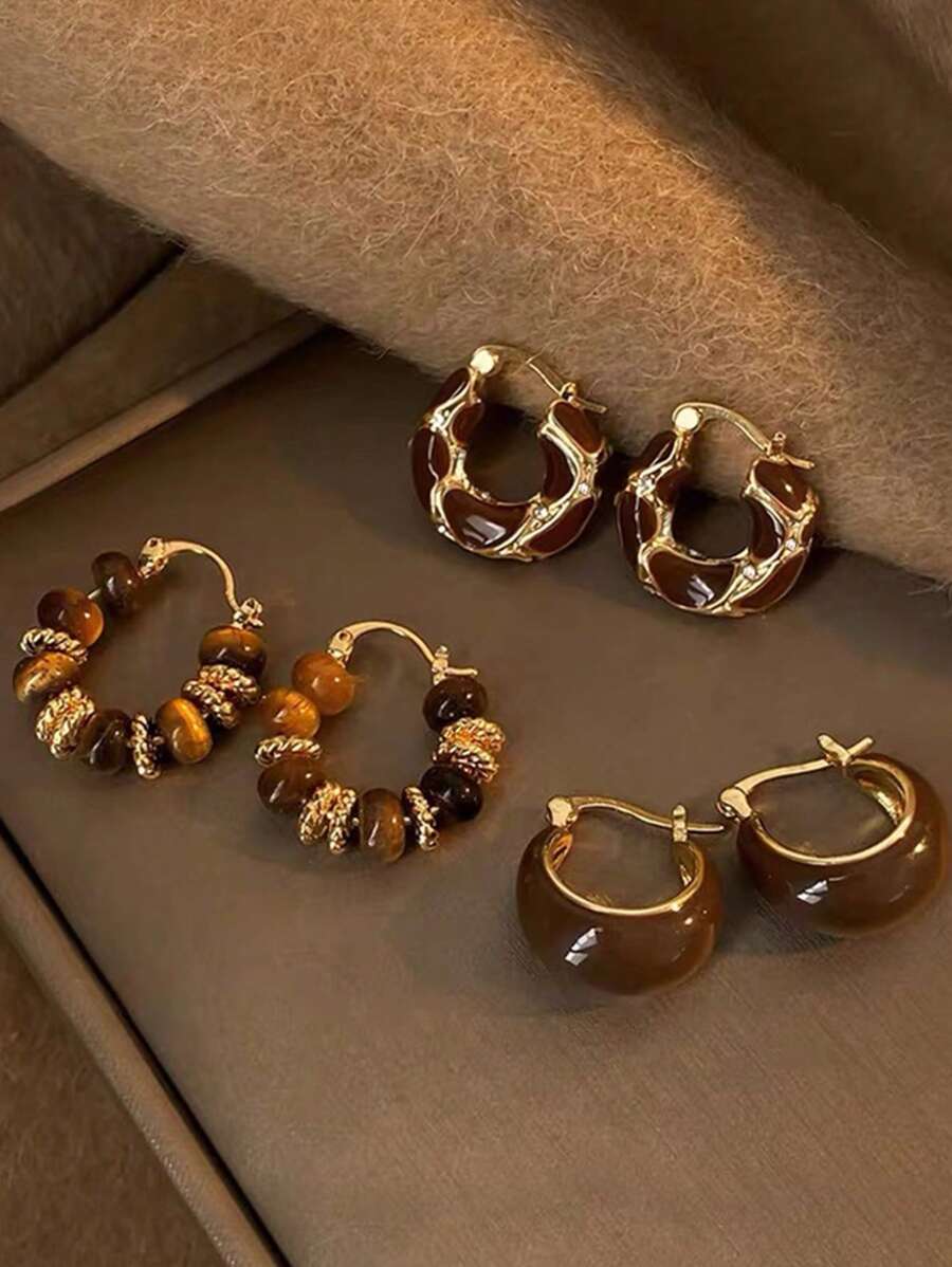 YSERA - Lot de 3 Créoles "Coffee & Gold" – Édition Vintage - Véluxe - Daily Look