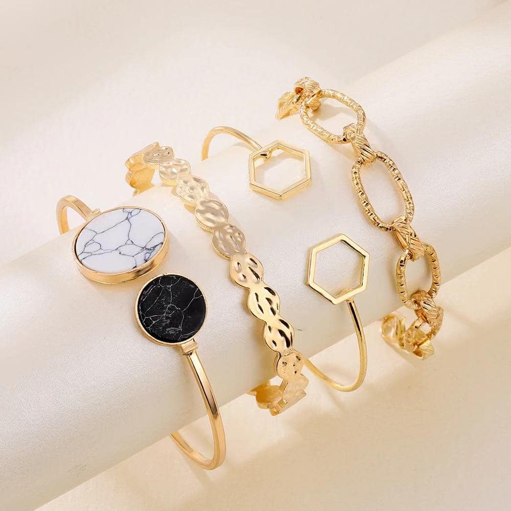 YW SHOME - 4 Bracelets Bohèmes "Eclat D'or Marbré" - Véluxe - Daily Look