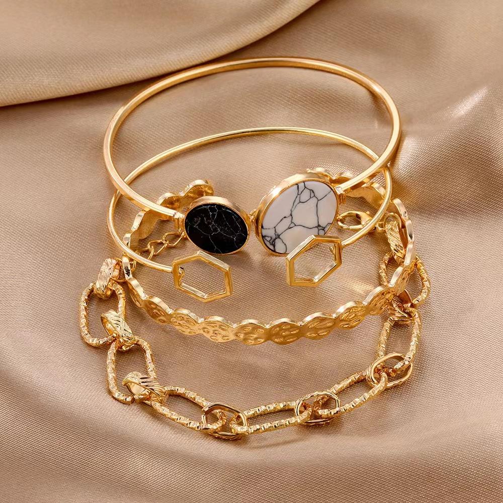 YW SHOME - 4 Bracelets Bohèmes "Eclat D'or Marbré" - Véluxe - Daily Look